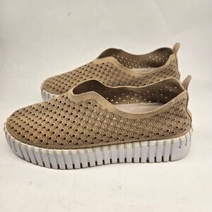 Ilse Jacobsen Platform Tulip 3373 Tan Latte Slip-on Flats, Size 38, US 7.5 - 8